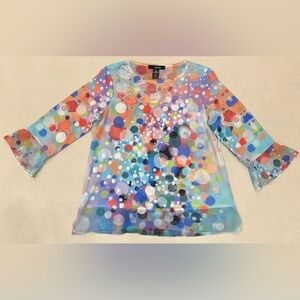 Ali Miles multicolor blouse 3/4 flounce sleeve watercolor size Medium